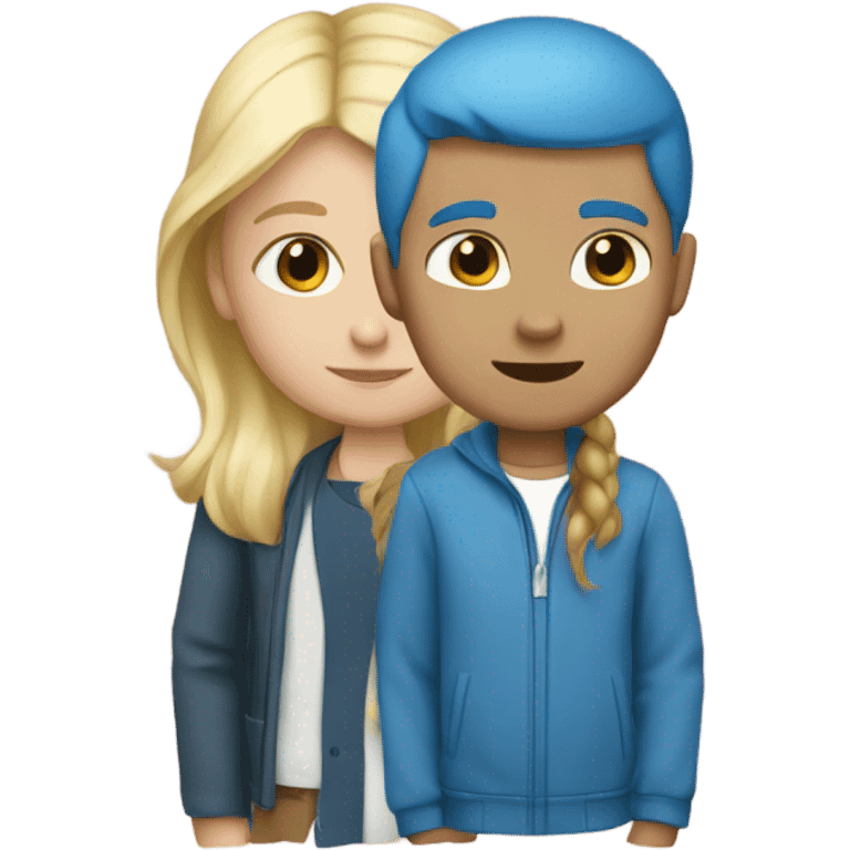 Girl with brown hair with a boy with blonde hair and blue eyes  emoji