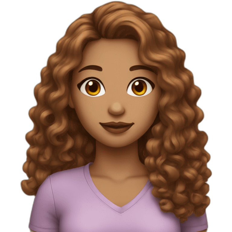 Girl with long brown curly hair and makeup emoji