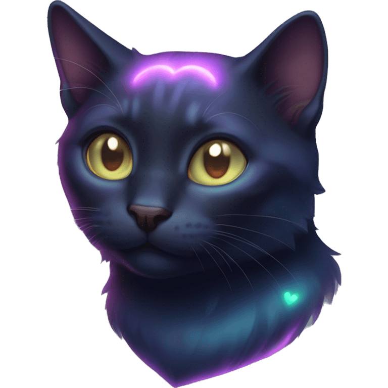 Dark iridescent cat heart glowing emoji