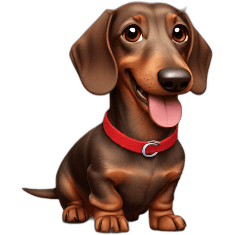 Happy brown wire-haired dachshund with red tag emoji