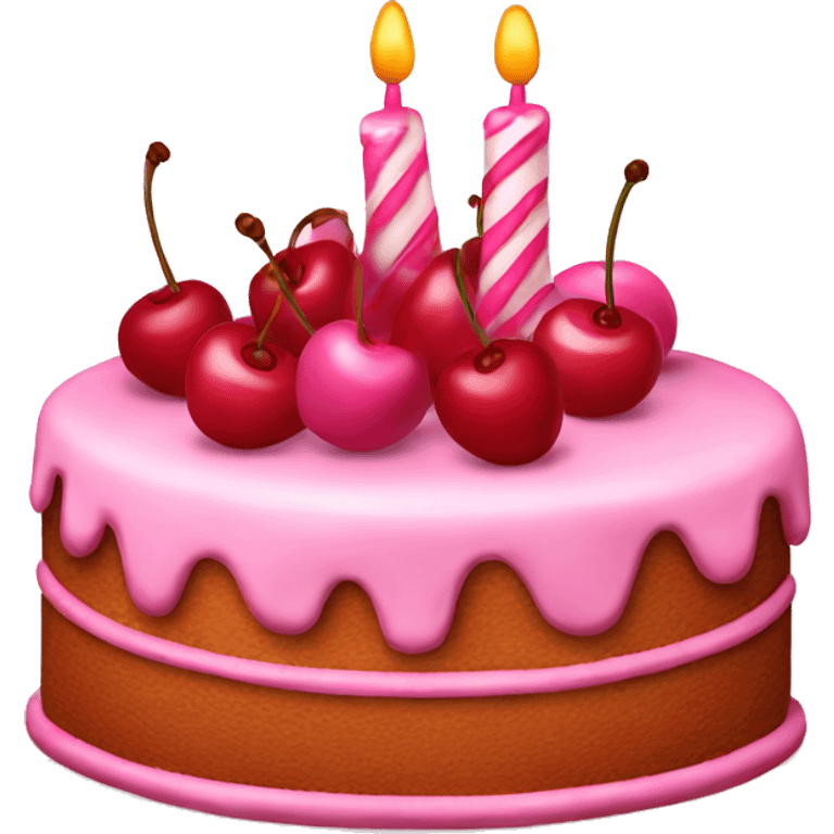 Pink birthday cake with cherries emoji