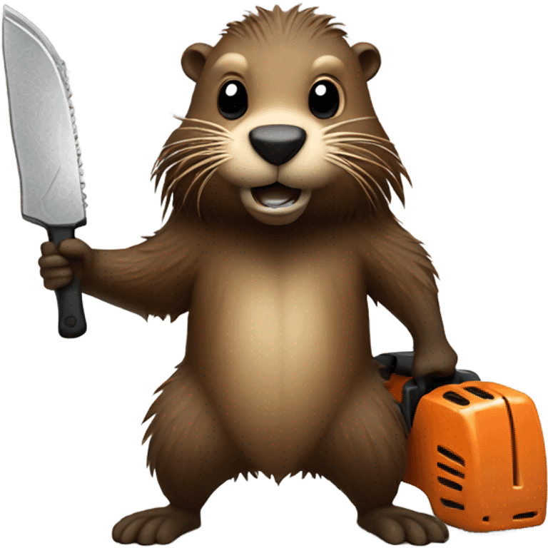 Beaver with dreadlocks holding chainsaw  emoji