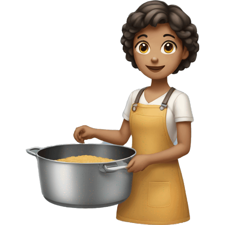 a girl holding a pan emoji