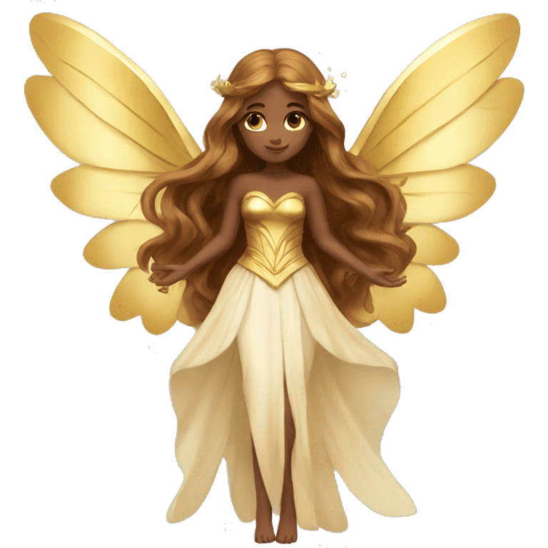 big wings, Beautiful, fairy, gold, brown, long hair emoji