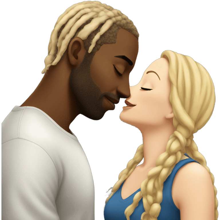 White woman with blonde hair, having a romantic kiss with a black man with dreadlocks emoji