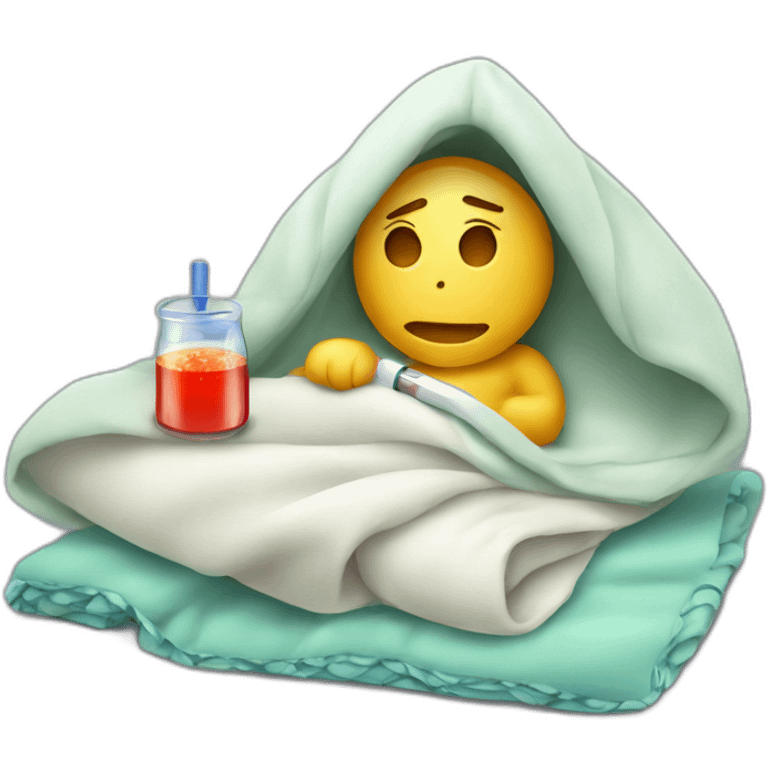 sick with blanket and thermometer emoji