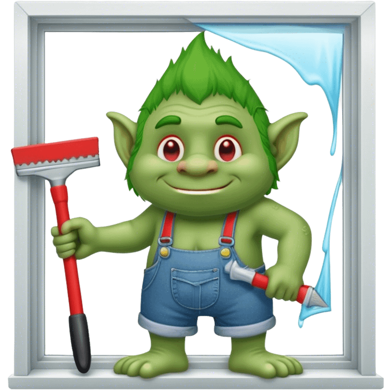 Troll wearing jorts cleaning a window using red squeegee emoji