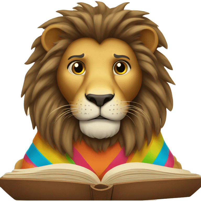 lion reading a colorful book emoji