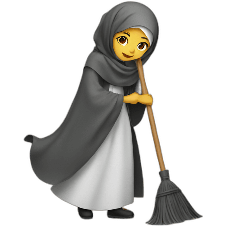 a woman in a hijab is sweeping the floor emoji