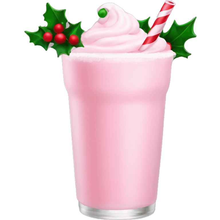 pastel pink christmas drink, with mistletoe on the top of it emoji