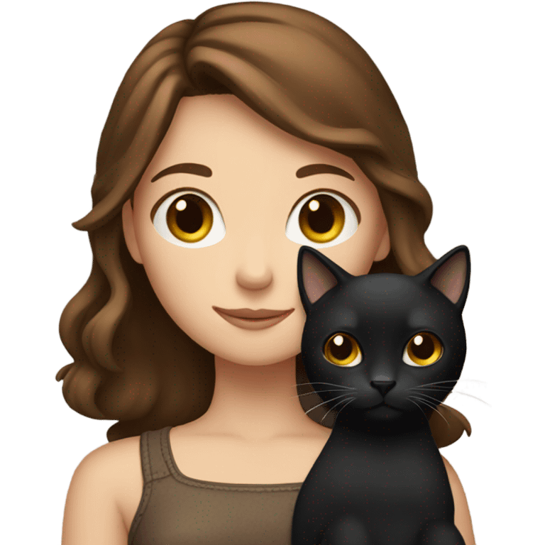 brown hair girl holding a black cat  emoji