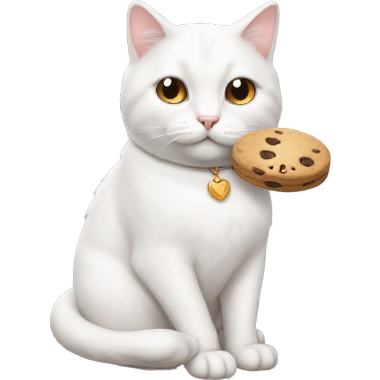 White cat with cookie on its chest  emoji