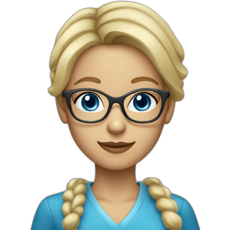 Blonde young female elementary school teacher with clear glasses and blue eyes emoji