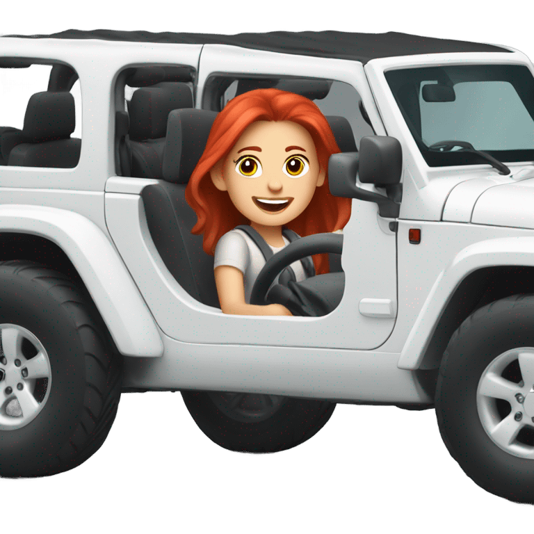 White Jeep with a red headed girl driving emoji