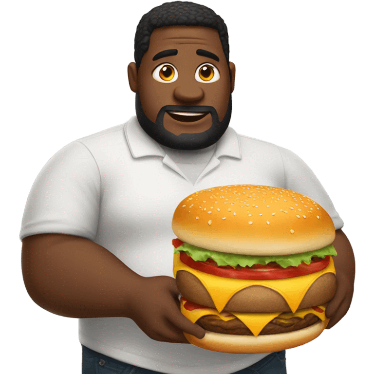 Heavy set man with a burger emoji