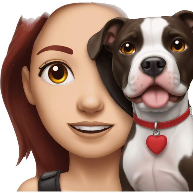 Black and white pitbull with red head girl owner emoji