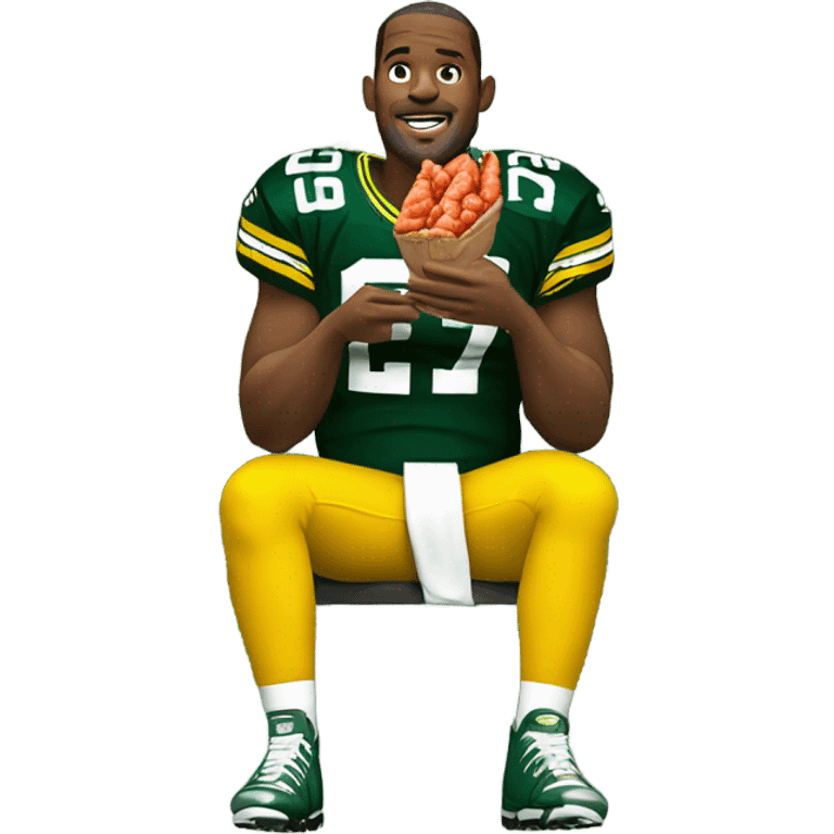 Green Bay Packer football player eating crawfish while sitting on a Christmas tree emoji