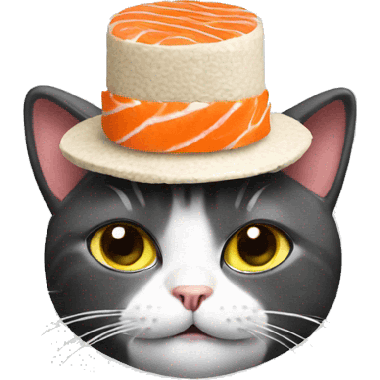 cat wearing a hat made out of sushi emoji