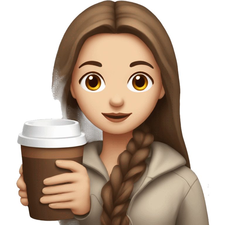 White girl with brown long hair and hot chocolate  emoji