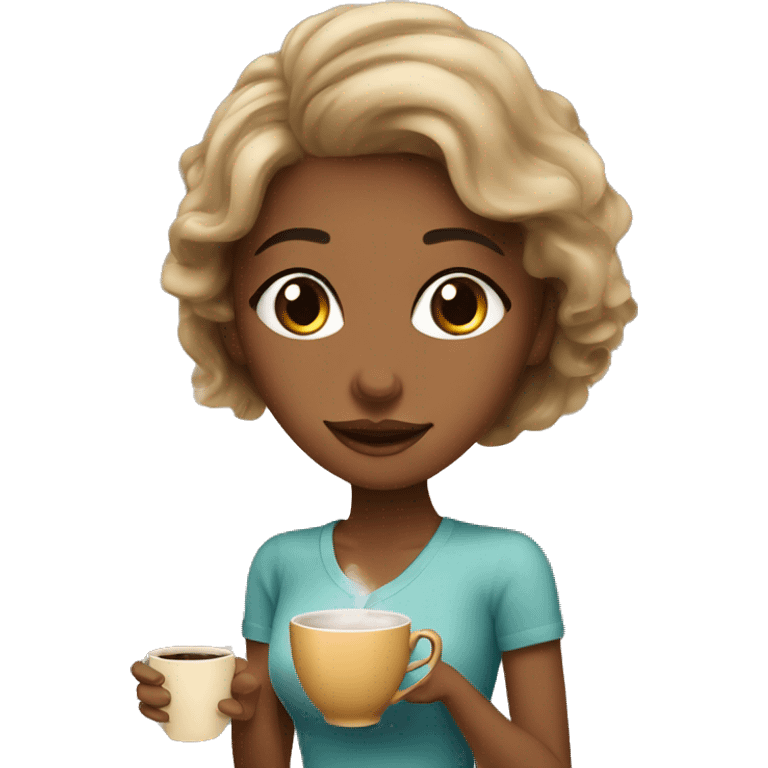 beautiful girl in tea and coffee shop brewing tea emoji