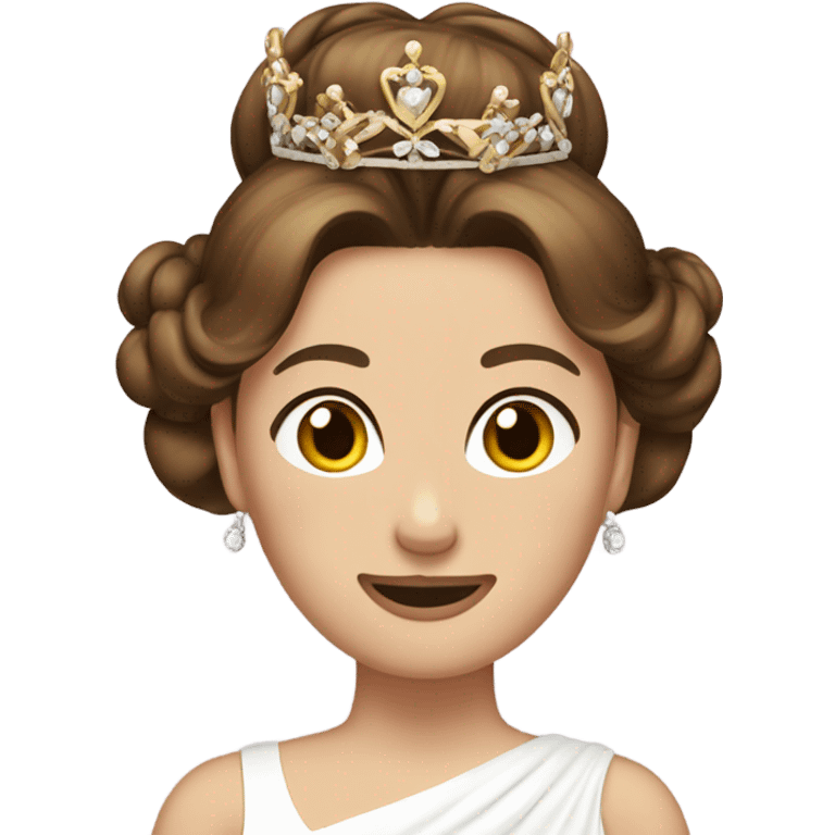 Emily Waltham with brown bun hair with 
bridal crown emoji