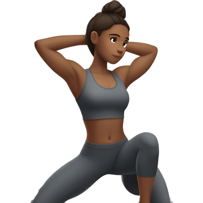 Dark brown haired girl stretching in gym emoji