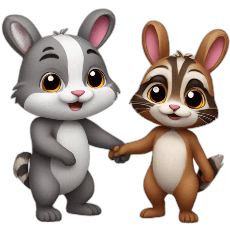 bunny with racoon holding hands emoji