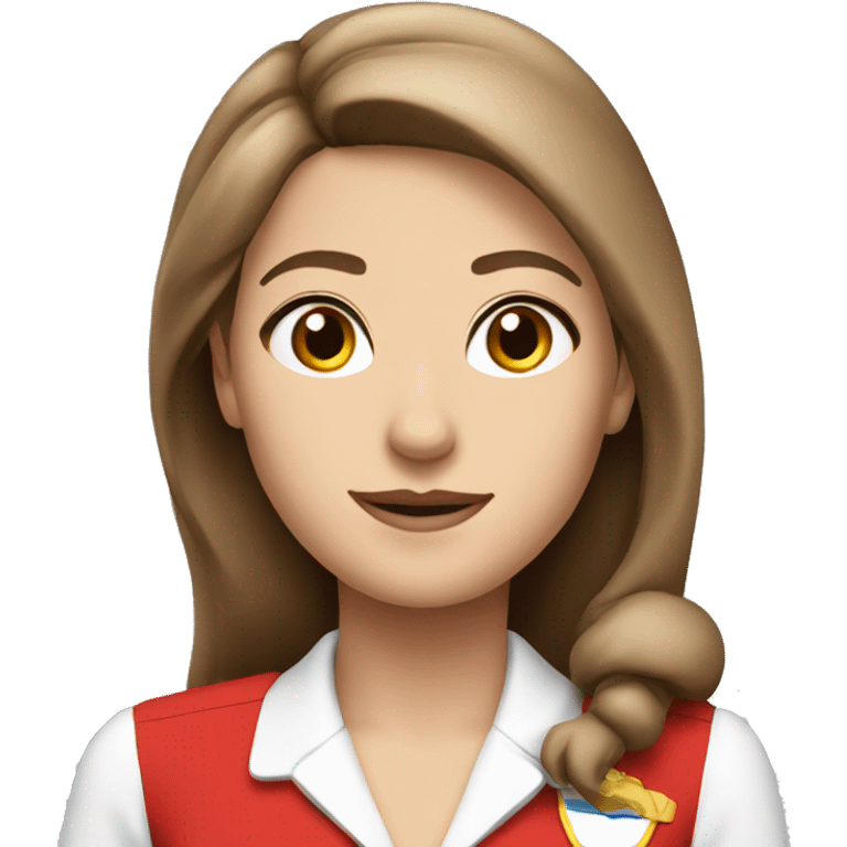 White stewardess in red uniform with long brown hair and brown eyes emoji