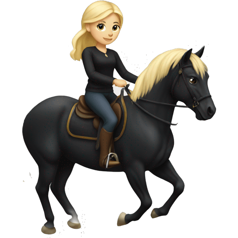 Blonde girl riding black horse  emoji