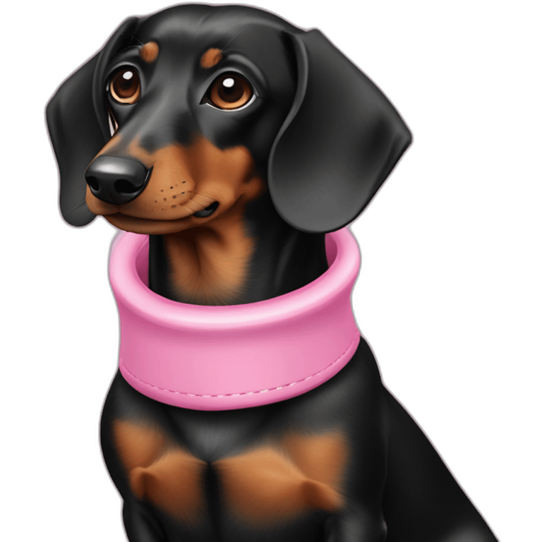 Dachshund negro atigrado con collar rosa emoji