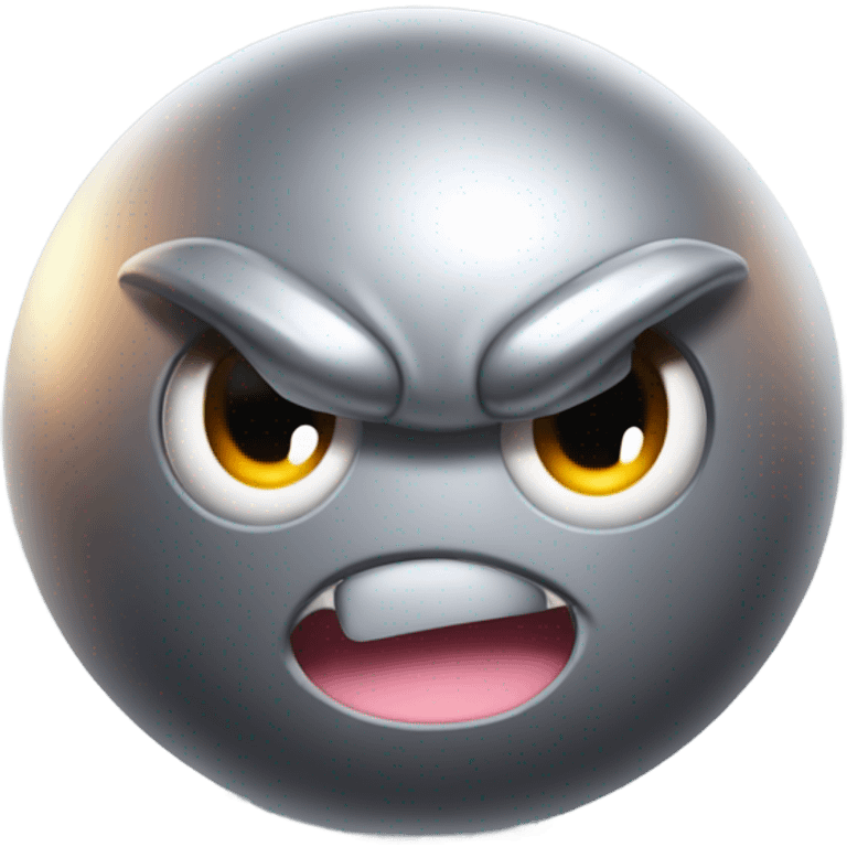 Metal cute mad Kirby bubble Gray ball driving on car wheels with mad eyebrows game emoji