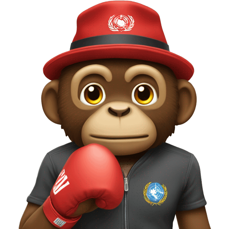 un singe avec des gants de boxe et un chapeau rouge emoji