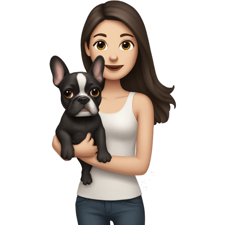 Brunette Woman holding French bulldog emoji