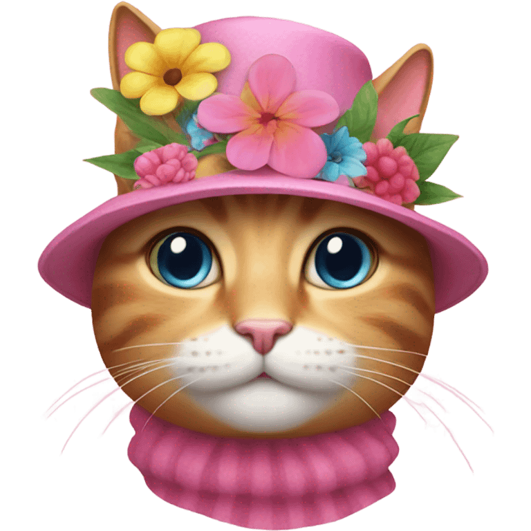 Pink cat with flower hat emoji