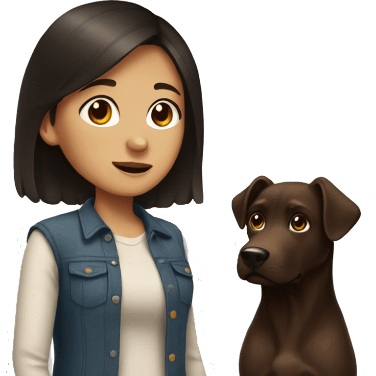 Dark haired girl with brown dog emoji