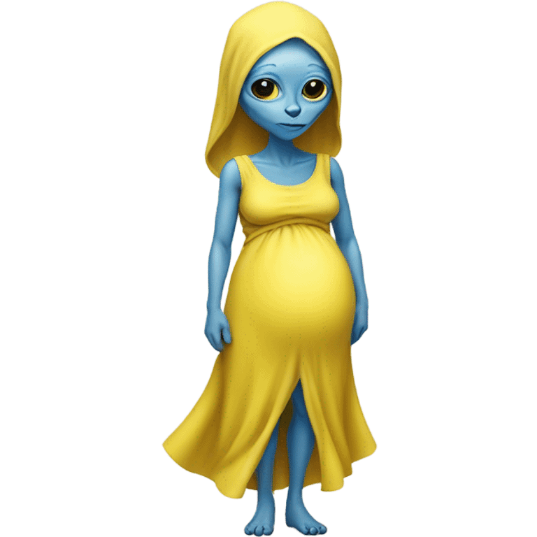 Pregnant blue alien woman, full body, on jellow dress emoji