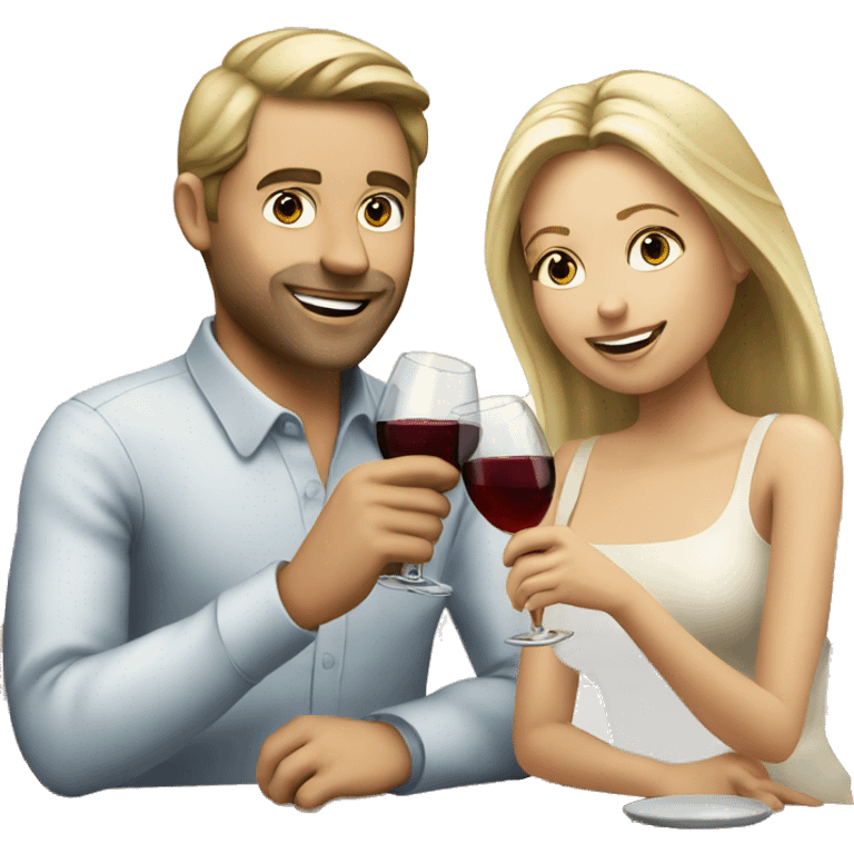 A white, brown haired man drinking wine with his blonde wife emoji