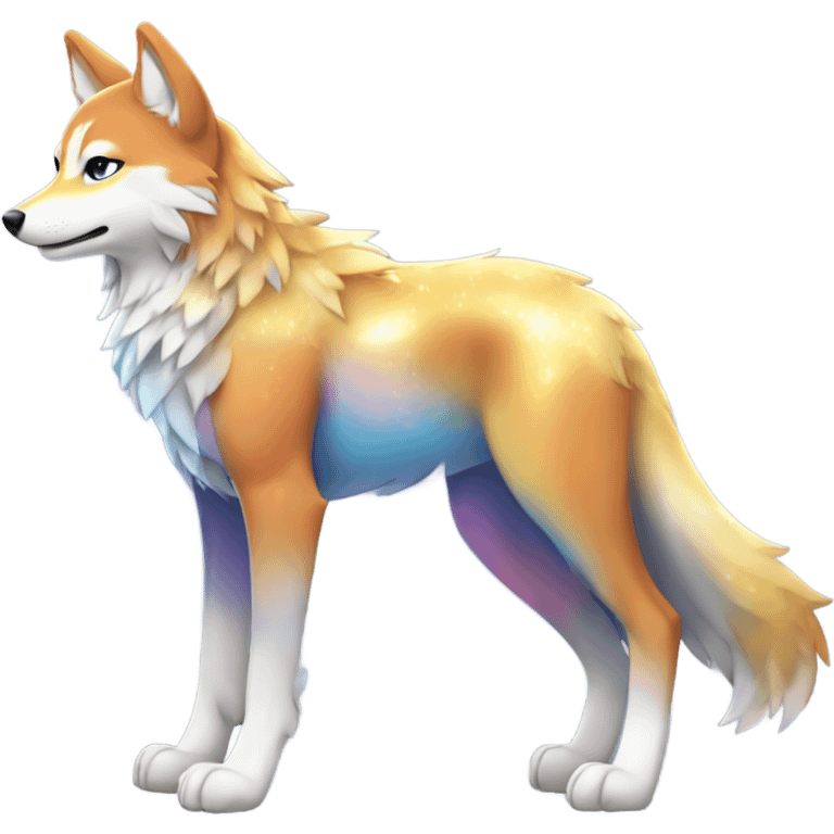 Colorful Shiny Sparkly Fionbri-Falvie-sparkle-wolf-sona full body with intricate markings emoji