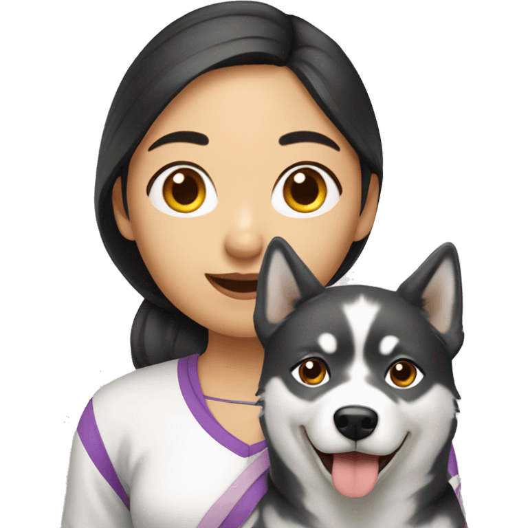 Asian Girl with husky dog emoji