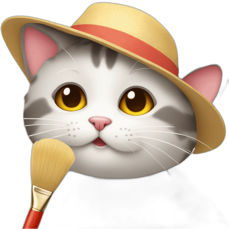 Kawaii cat artist in hat with palette and brush so it can be used as a mouse cursor emoji