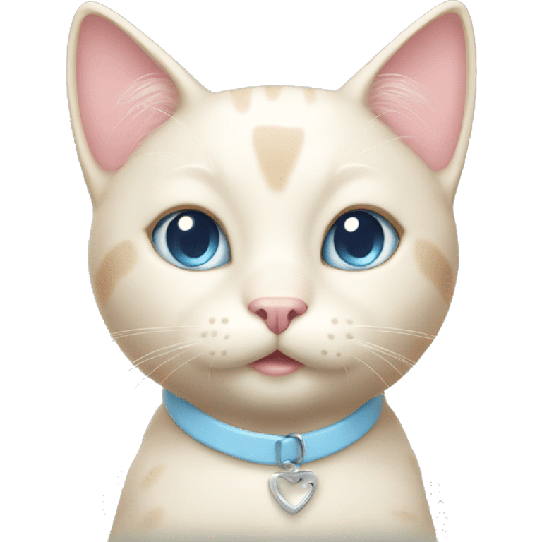 cream cat with light blue eyes and light pink collar sitting emoji