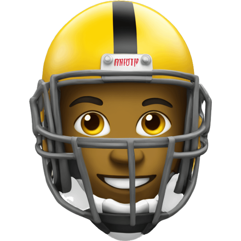 Black and yellow cyborg head with football helmet emoji