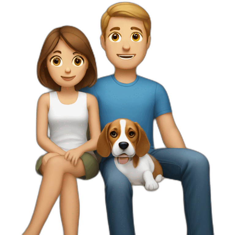 Brown hair White boy and girl with beagle Sit on couch emoji