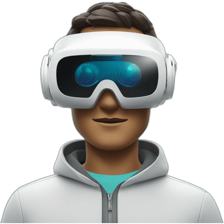 Generate an emoji of a guy wearing apple vision pro virtual reality glasses in a futuristic setting emoji