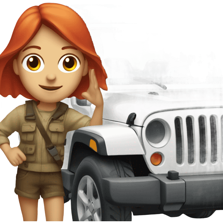 White Jeep with a red headed girl driving emoji