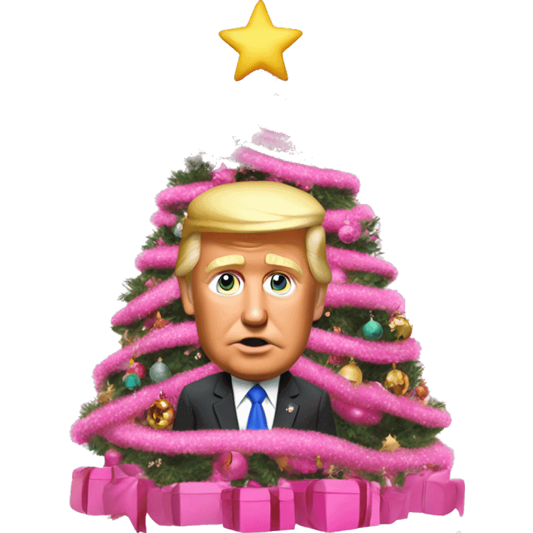 realistic trump decorating a pink christmas tree  emoji