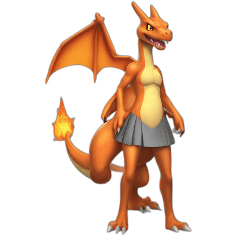 hyper realistic charizard in a grey mini skirt emoji