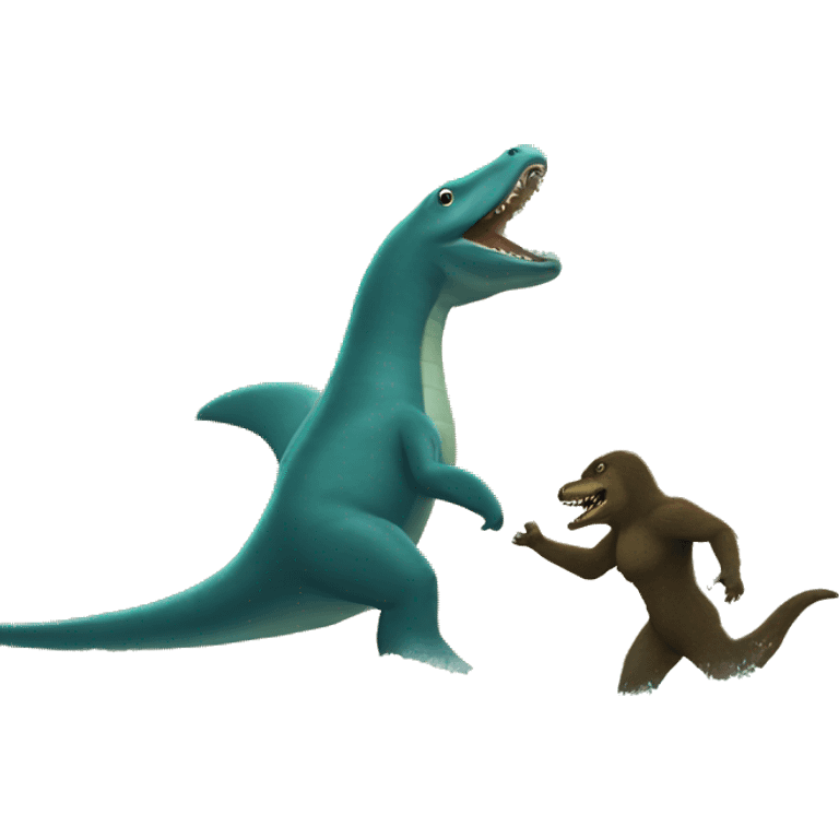 Plesiosaur fighting Bigfoot  emoji