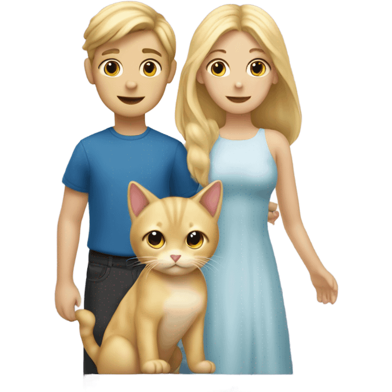 A blonde girl holding a blonde cat and beside the blonde girl a boy they need to marry emoji