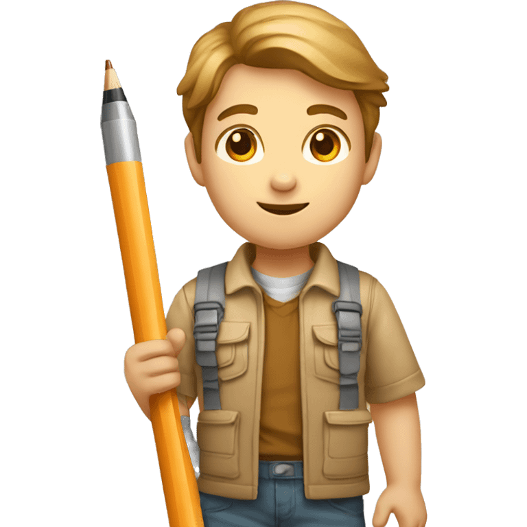 A kid architect in architect clothes drawing a building and light brown shin emoji